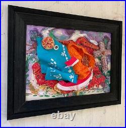 Abstract 3D, 12x10, Original Painting w Fabric, Frame