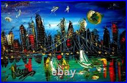 Abstract Nycity Painting Impressionist Canvas Original Oil Canvas 54h675
