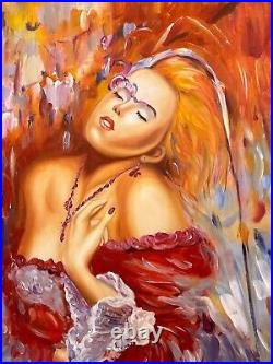 Abstract Oil on Canvas Painting Woman in Red