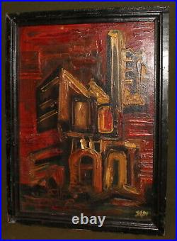 Abstract Post Cubism Cityscape Oil Painting Signed