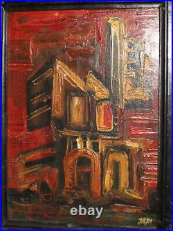 Abstract Post Cubism Cityscape Oil Painting Signed