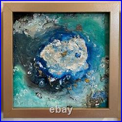 Abstract Sea, 10x10, Original Oil Painting, on Canvas, Beach, Framed, Gold
