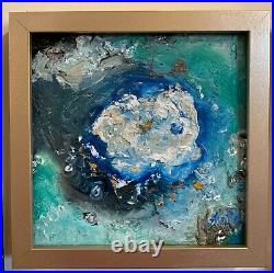 Abstract Sea, 10x10, Original Oil Painting, on Canvas, Beach, Framed, Gold