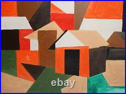 Abstract cubist oil painting landscape cityscape