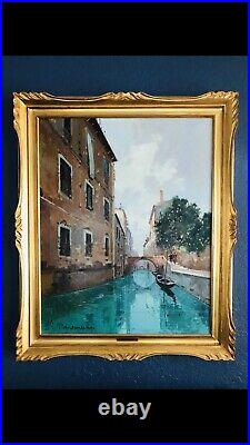 Aldo Marangoni Beautiful Venetian Canal Oil-Canvas Signed Mid-Century