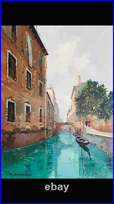 Aldo Marangoni Beautiful Venetian Canal Oil-Canvas Signed Mid-Century