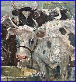 Anders Hune (1894-1968) a farmer with cows, oil on canvas painting, Denmark