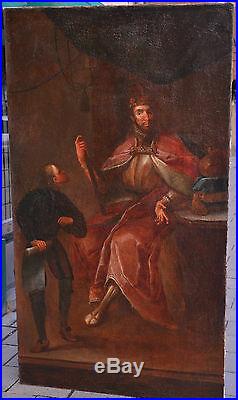 Antique 16C-17C Giant Baroque Portrait Oil on Canvas ing receives a Messenger