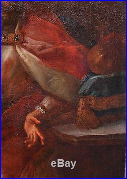 Antique 16C-17C Giant Baroque Portrait Oil on Canvas ing receives a Messenger