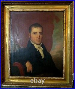 Antique 1830s Oil on Canvas Portrait Philadelphia Gentleman with Original Frame