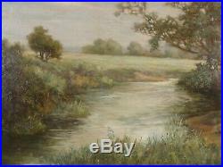 Antique 1907 Large James Crichton River Landscape Oil Painting