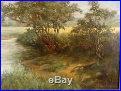 Antique 1907 Large James Crichton River Landscape Oil Painting