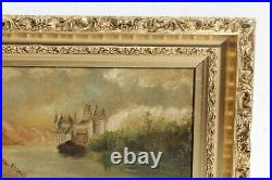 Antique 19c. Original Oil Painting on canvas Landscape, Castle, unsigned, framed