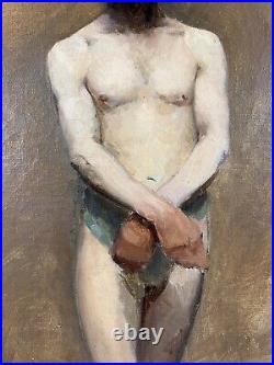 Antique 19th C. French Parisian Academic Nude Male Study Oil on Canvas c. 1885