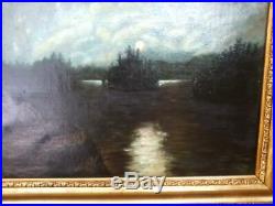 Antique 19th C. Hudson River School Oil Painting Lake George, N. Y. By J. Burgess