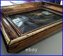 Antique 19th C. Oil Painting Spanish Cavalier and Horse in a Stable Scene O/C