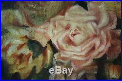 Antique 19th Century Botanical Still Life Oil on Canvas Signed Painting Floral