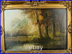 Antique 19th Century French Barbizon School Oil on Canvas Landscape Painting