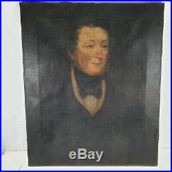 Antique 19th Century Oil Canvas Portrait Of A Gentleman In Bow Tie 75cm X 62.5cm