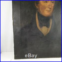 Antique 19th Century Oil Canvas Portrait Of A Gentleman In Bow Tie 75cm X 62.5cm