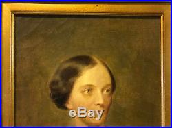 Antique 19th Century Oil on Canvas Portrait Painting of Woman