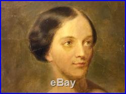 Antique 19th Century Oil on Canvas Portrait Painting of Woman