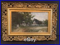 Antique Adirondack Farm Scene Painting Oil on Canvas