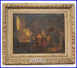 Antique Dutch European Continental Tavern Oil Painting on Canvas Old Master