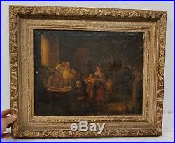 Antique Dutch European Continental Tavern Oil Painting on Canvas Old Master