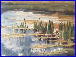 Antique French Impressionism oil painting The water lilies signed
