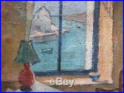 Antique French Interior Genre The Window Oil Painting Signed Hèléne Branche