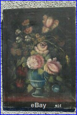 Antique French Oil On Canvas Painting Impressionist Still Life Flowers