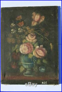 Antique French Oil On Canvas Painting Impressionist Still Life Flowers