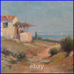 Antique French Oil Painting, Seascape Provence South of France, Signed Chaumière