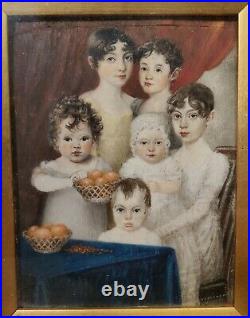 Antique Georgian Miniature Oil Painting Girls Boys Children 19th century English