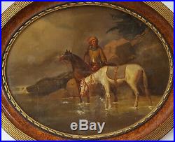 Antique Horse Painting, 19th Century Horseman Oil Painting, To be Restored