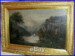 Antique Hudson River School Oil Painting Large Size Circa 1800's Signed