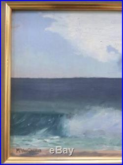 Antique Impressionist Landscape Oil Painting by M. VAN CALCAR. Ocean Beach Wave