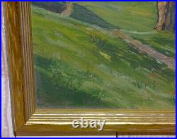 Antique Impressionist Miniature Western Summer Landscape Painting Tree in Meadow