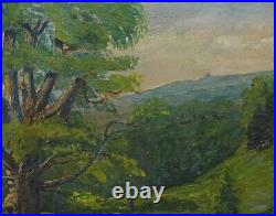 Antique Impressionist Miniature Western Summer Landscape Painting Tree in Meadow