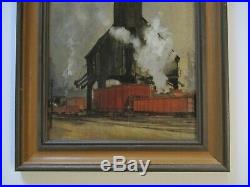 Antique Industrial Painting Train Stop Station Regionalism Early American Wpa