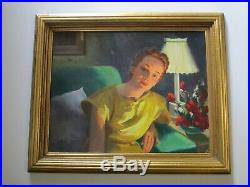 Antique Jerry Bellen Painting Rare Chicago Illustrator Oil Pinup Pretty Woman