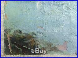 Antique Oil 19th French Impressionist painting Lake in French by Leon LAUNAY