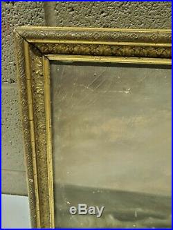 Antique Oil Canvas Painting Gilded Wood Frame Stormy Shore Perilous Ship Moody