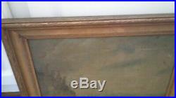 Antique Oil On Canvas Painting, Period Frame, Tall Ship, Maritime Cliff Scene