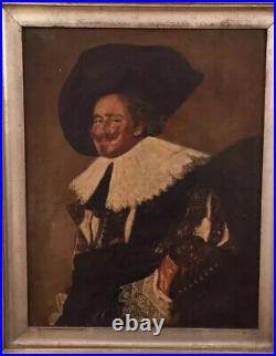 Antique Oil On Canvas Painting The Laughing Cavalier Old Master Male Portrait