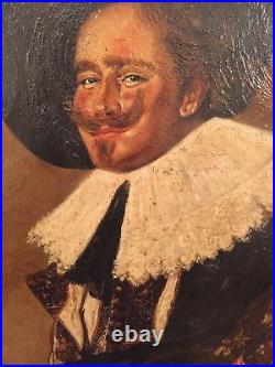 Antique Oil On Canvas Painting The Laughing Cavalier Old Master Male Portrait