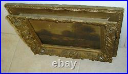Antique Oil Painting Livestock Pasture Landscape Flock of Sheep or Lambs Grazing