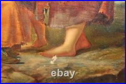 Antique Oil Painting On Canvas Women Cleaning Fish Clams Mussels Nautical