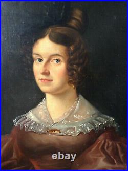 Antique Oil Painting Romantic 19th Century Portrait of Lady c1830 Henry SCHEFFER
